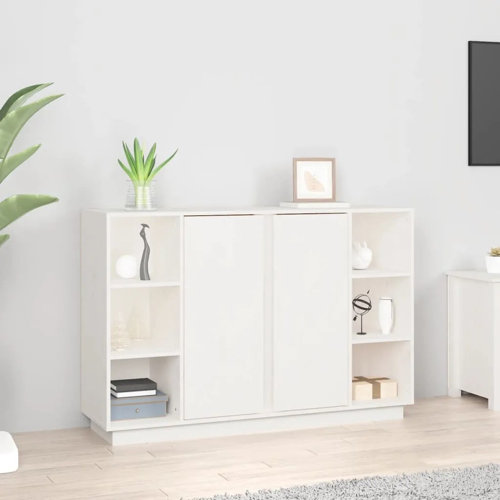 fehér tömör fenyőfa tálalószekrény 120x35x80 cm