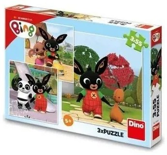 Dino Bing nyuszi/Bing játszik, 3az1-ben puzzle 3x55 darab, 27 x 19 x 4 cm