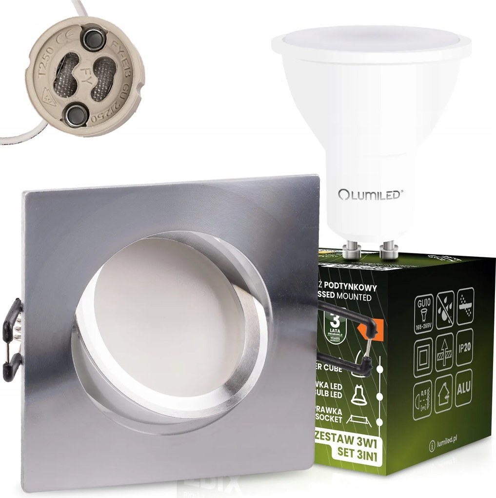 Halogén süllyesztett mennyezeti lámpatest Négyzet Mozgatható GU10 6W 4000K Ezüst