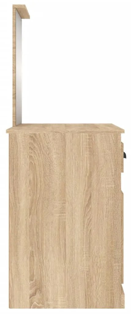 sonoma tölgy színű szerelt fa tükrös pipereasztal 90x50x132,5cm