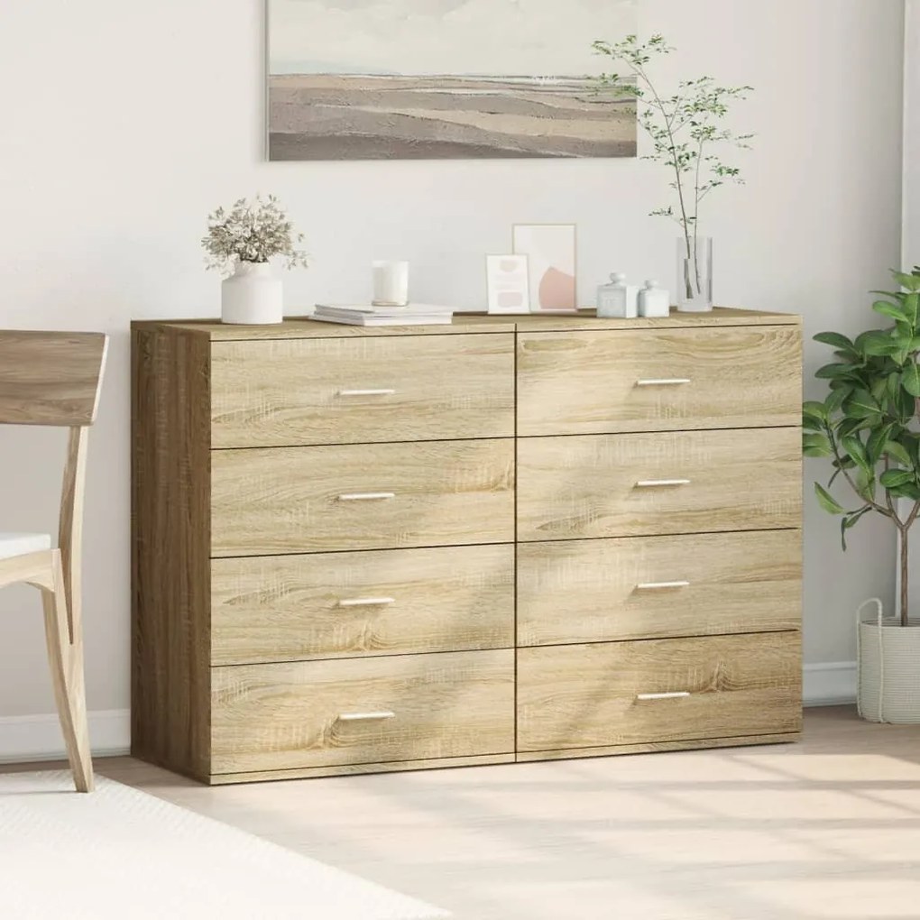 2 db sonoma tölgy színű szerelt fa tálalóasztal 60 x 39 x 80 cm