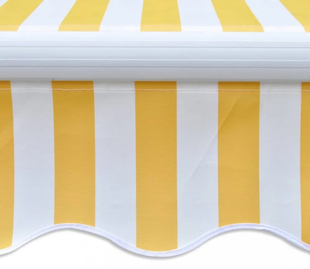 kézi működtetésű összecsukható napellenző, sárga-fehér, 300 cm