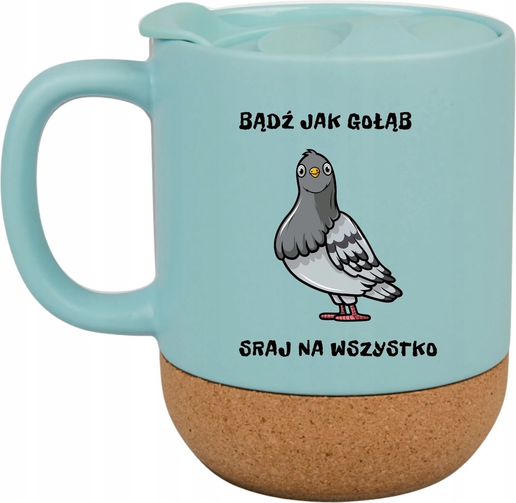 Kék Bögre Fedéllel És Parafa Aljjal Ajándék Vagy Galamb