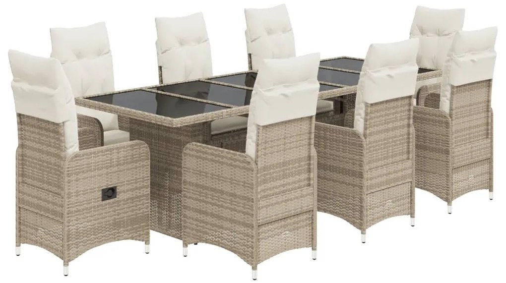 9 részes bézs polyrattan kerti bisztrógarnitúra párnákkal
