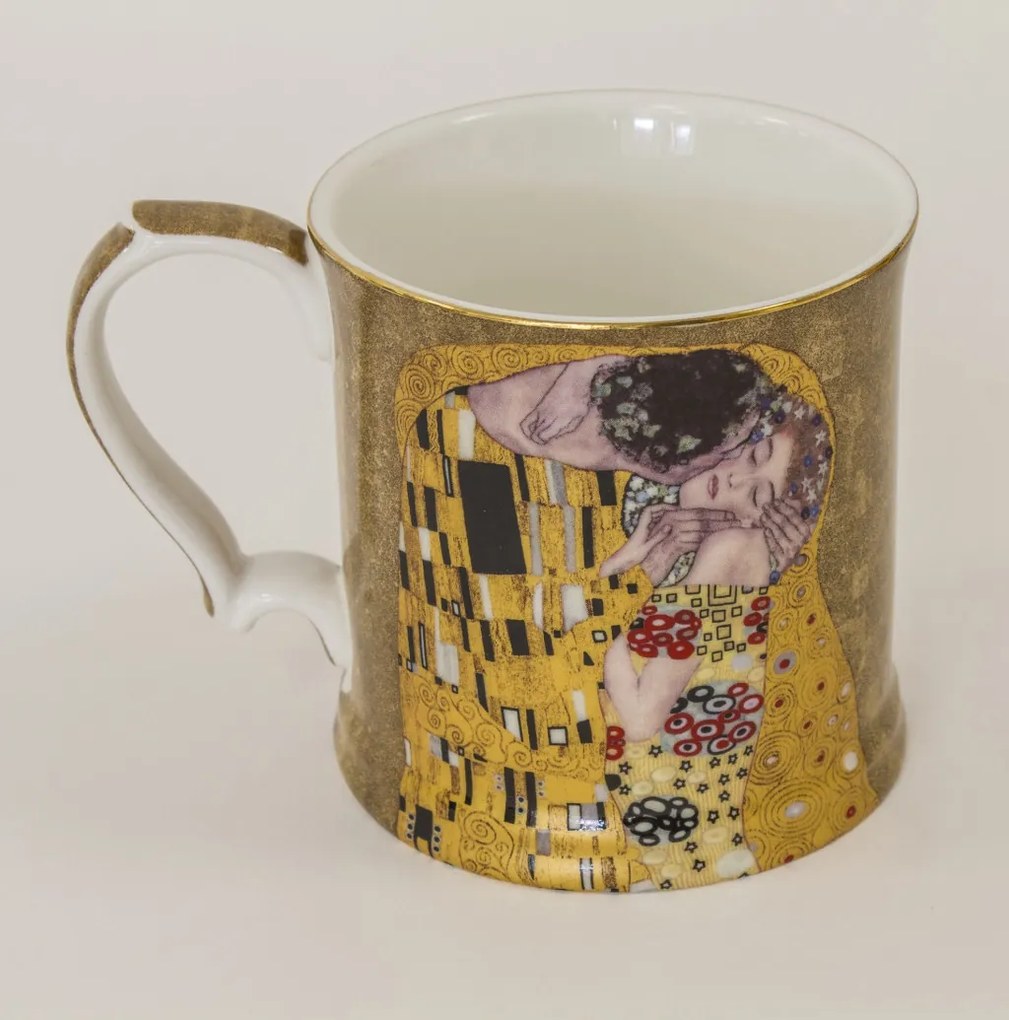 Porcelán 360ml barna bögre 1 személyes díszdobozban Gustav Klimt: A csók
