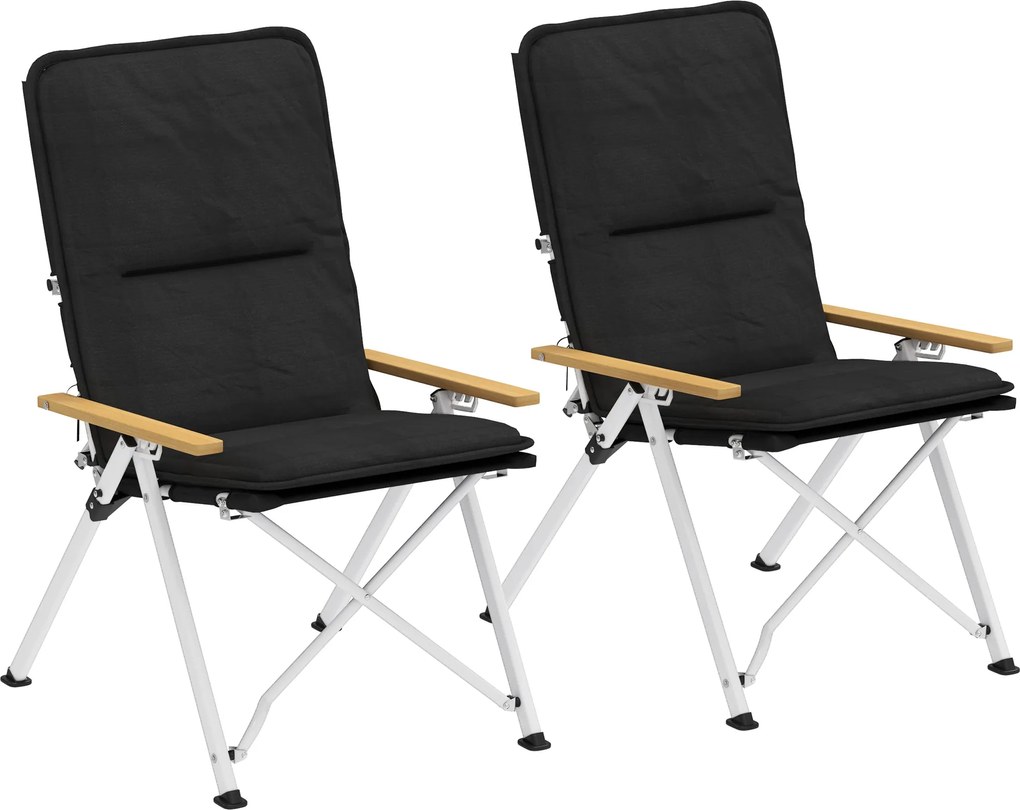 Outsunny 2 összecsukható alumínium kemping szék, hordozható kertiszék állítható magas háttámlával, fa karfával és hordtáskával kültéri használatra 59x