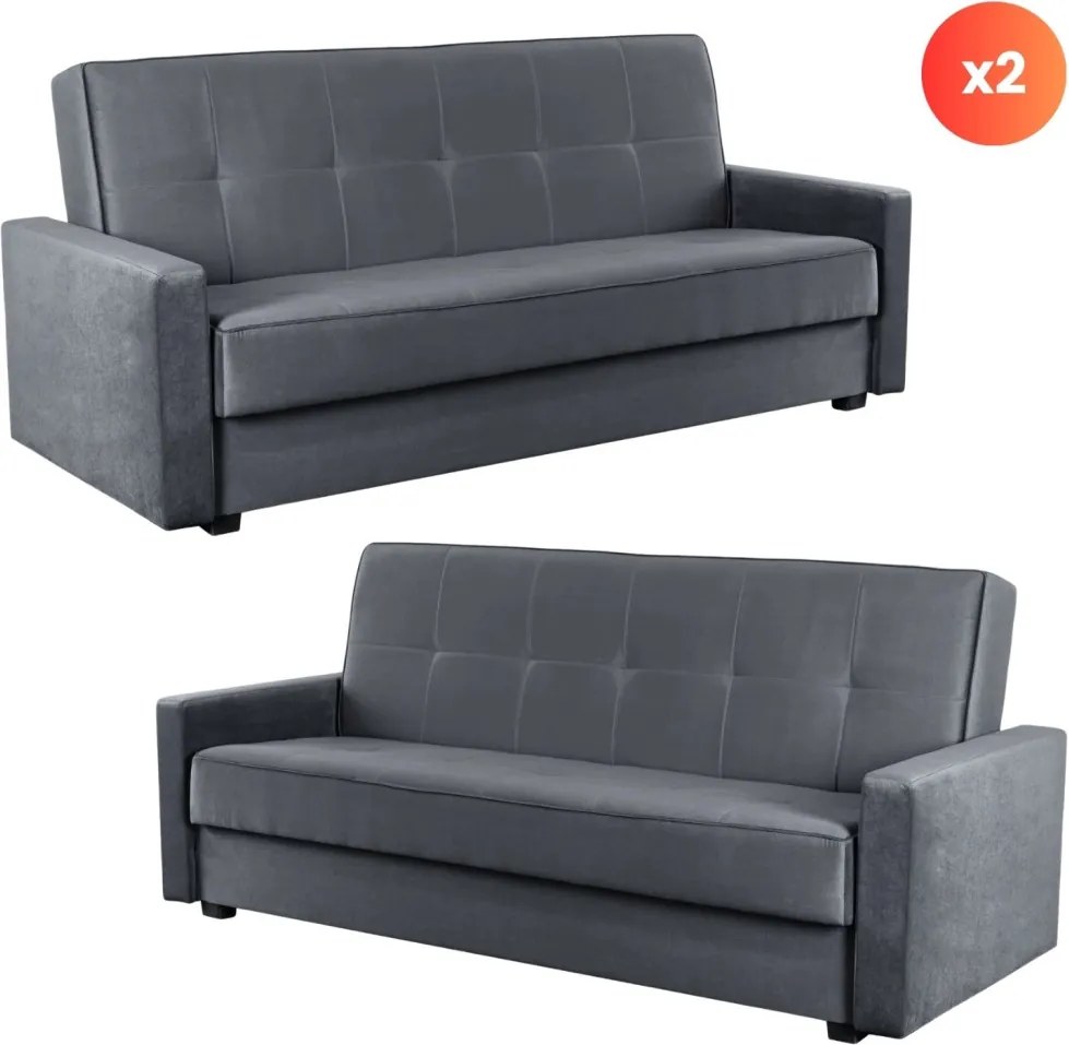 Zestaw 2x Sofa Rozkładana ALUNA Szara