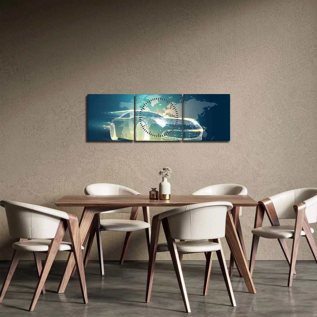 Geometriai formákból készült autó képe (órával) (90x30 cm)