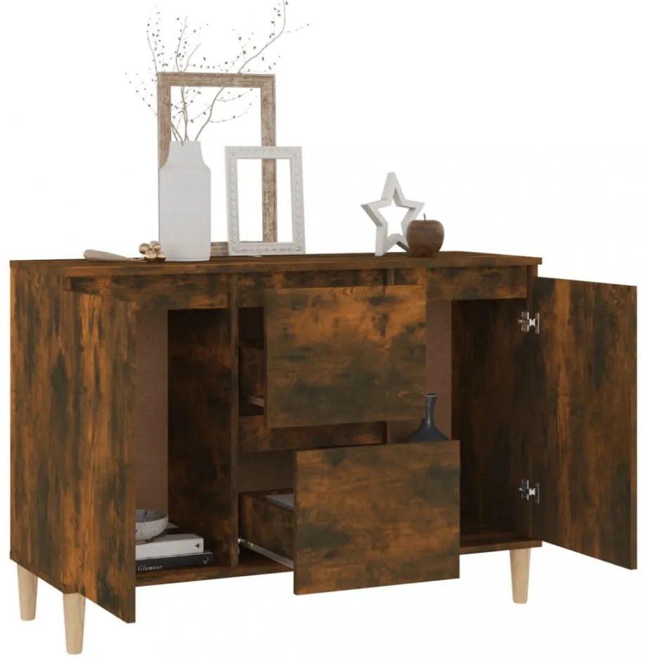 füstös tölgy színű szerelt fa tálalószekrény 101 x 35 x 70 cm