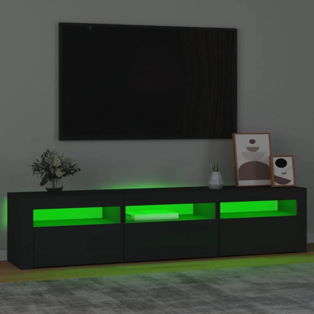 fekete TV-szekrény LED-világítással 180x35x40 cm