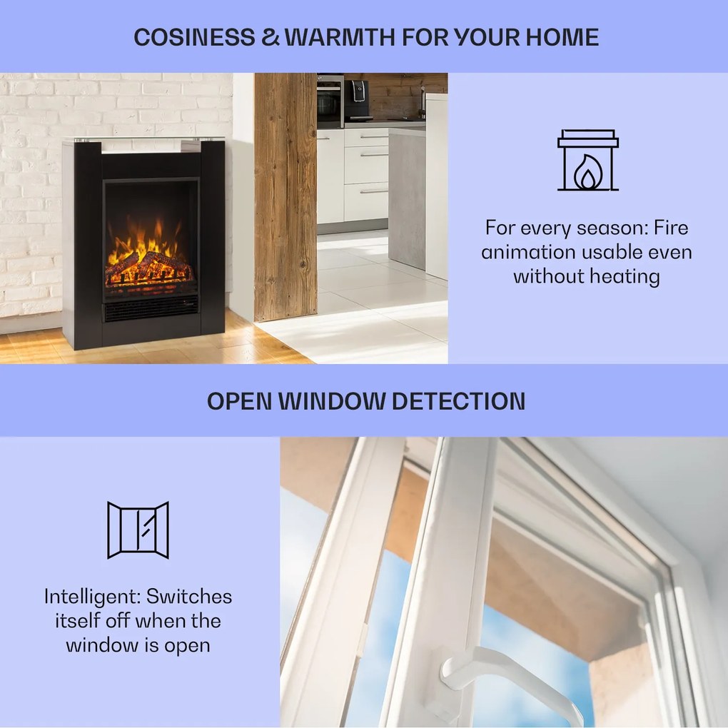 Klarstein Studio-5, elektromos kandalló, forrólevegős ventilátor, 900/1800 W, távirányító, fekete