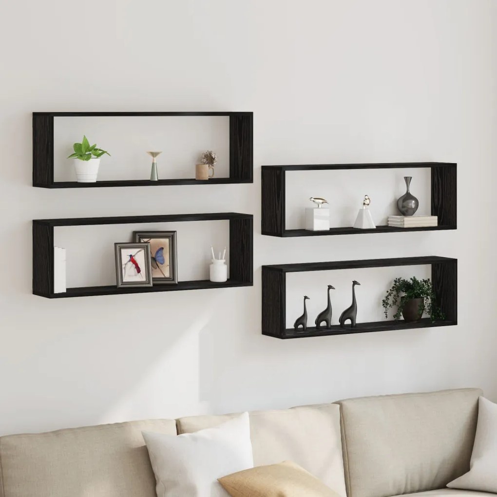 Fali Polcok 4 db Fekete Tölgy 80x15x26 cm Mérnöki Fa