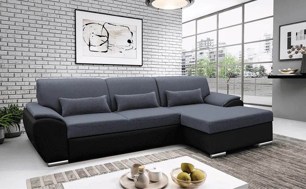 Ülőgarnitúra, fekete/sötét szürke, jobbos, EMILY ROH MALÝ