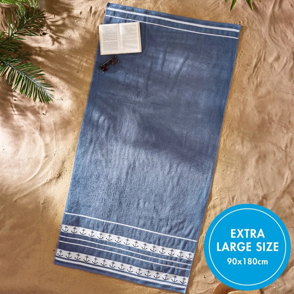 Kék pamut strandtörölköző 90x180 cm Anchors – Catherine Lansfield