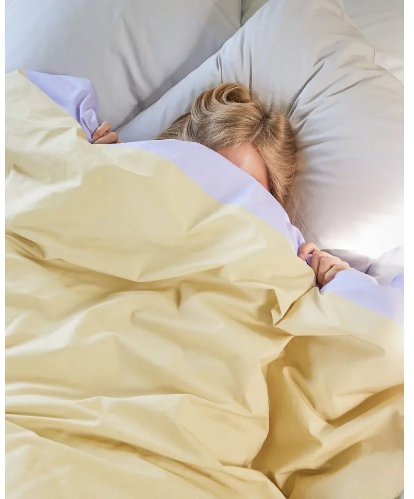 Fehér-bézs egyszemélyes pamut ágyneműhuzat 140x200 cm Block – Hübsch