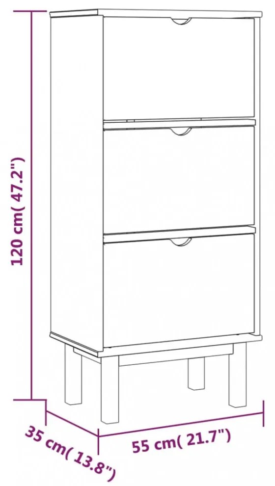 OTTA barna tömör fenyőfa cipőszekrény 3 fiókkal