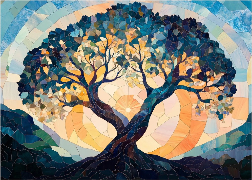 Üveg kép – Mozaik – nap és fa II. (70x50 cm)