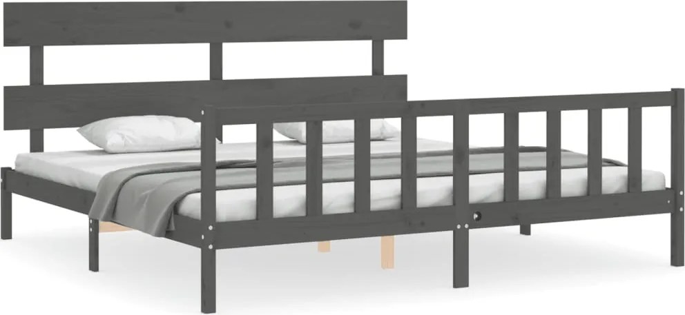 vidaXL szürke tömör fa ágykeret fejtámlával 200 x 200 cm