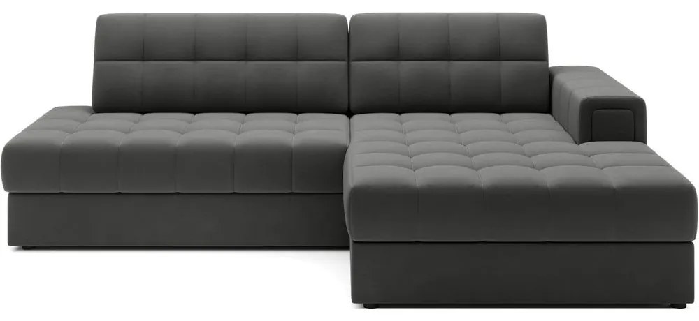 Szürkésbarna bársony kinyitható sarokkanapé (jobb oldali-heverő résszel) Blezalt – ELTAP