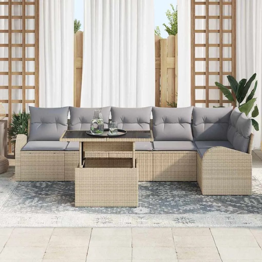 Kerti Kanapé Szett 7 pcs bézs és világosszürke 100 x 55 x 73 cm