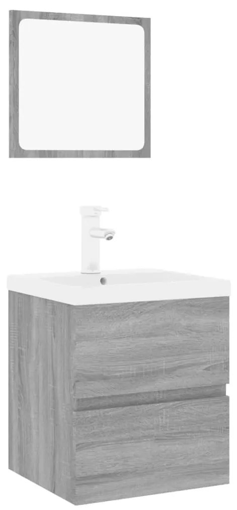 szürke sonoma színű szerelt fa fürdőszobai bútorszett