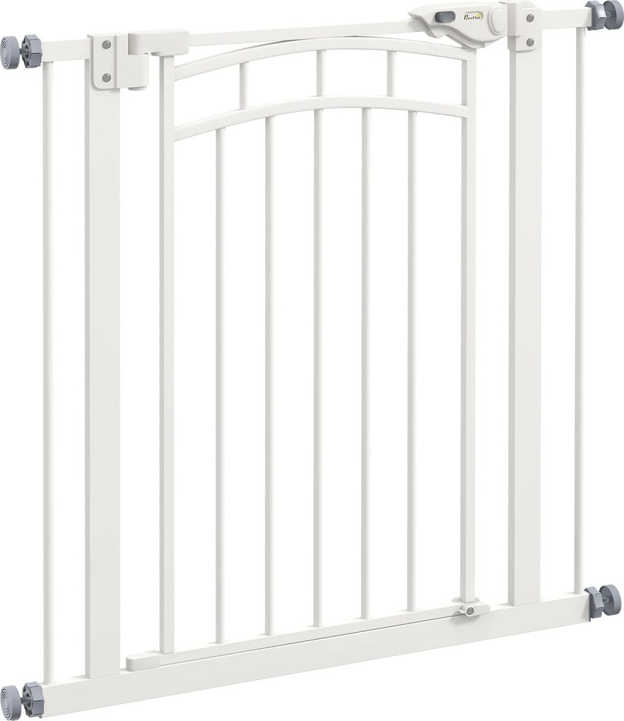 PawHut Bővíthető Kutya Biztonsági Kapu 74-80 cm, dupla zár, automatikus záródás, nyomás alatti lépcsőkapu, magasság 76 cm, fehér | Aosom