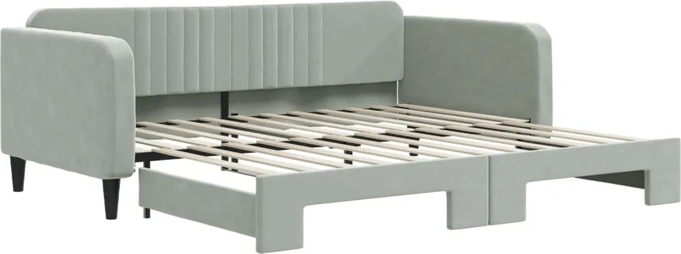 vidaXL világosszürke kihúzható bársony heverő 100 x 200 cm