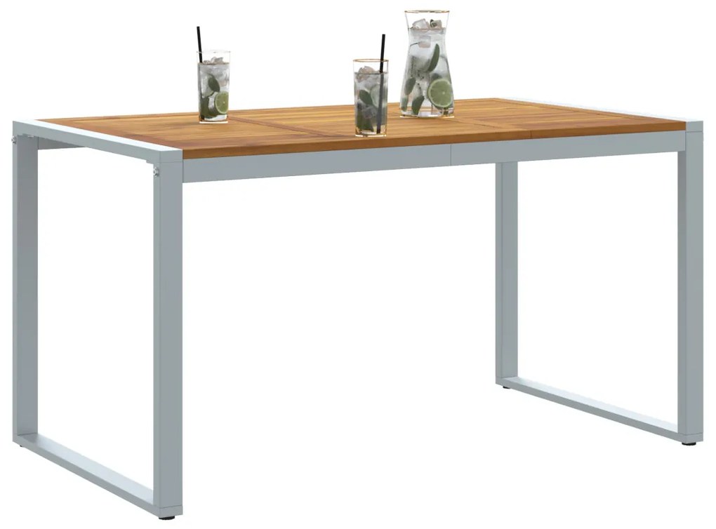 Kültéri Étkező Asztal Szürke 140x80x75 cm Acél és Tömör Akác