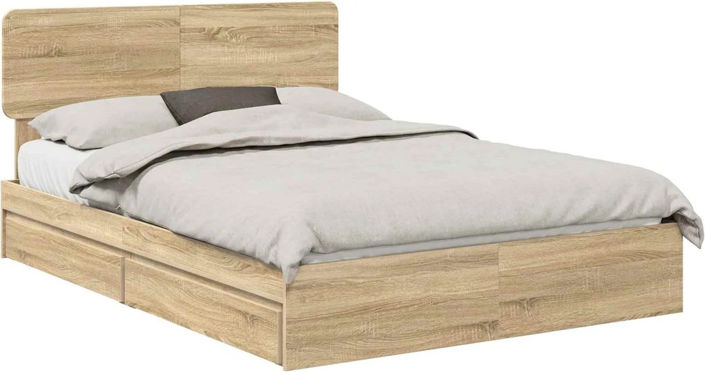 vidaXL Tárolós Ágy fejtámlával Sonoma tölgy 160 x 200 cm Faanyag