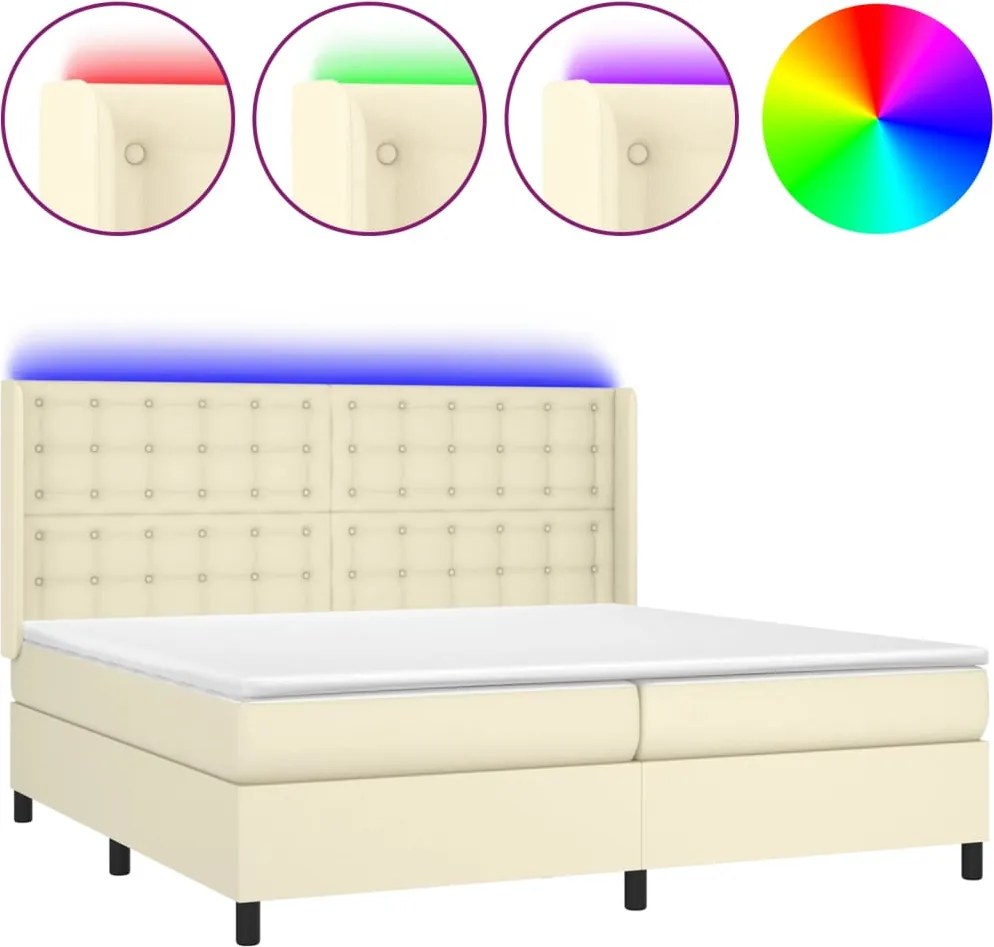 vidaXL krémszínű műbőr rugós ágy matraccal és LED-del 200x200 cm