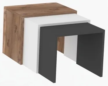 KÉSZLET 3x Kisasztal GUL barna/fehér/szürke