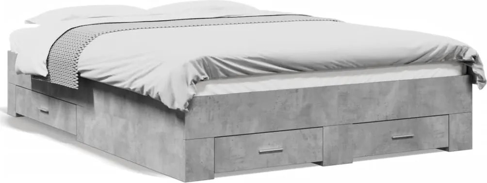 vidaXL betonszürke szerelt fa ágykeret fiókokkal 140 x 190 cm