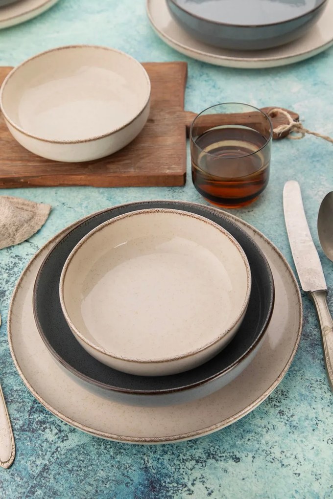 16 részes porcelán étkészlet krém-kék
