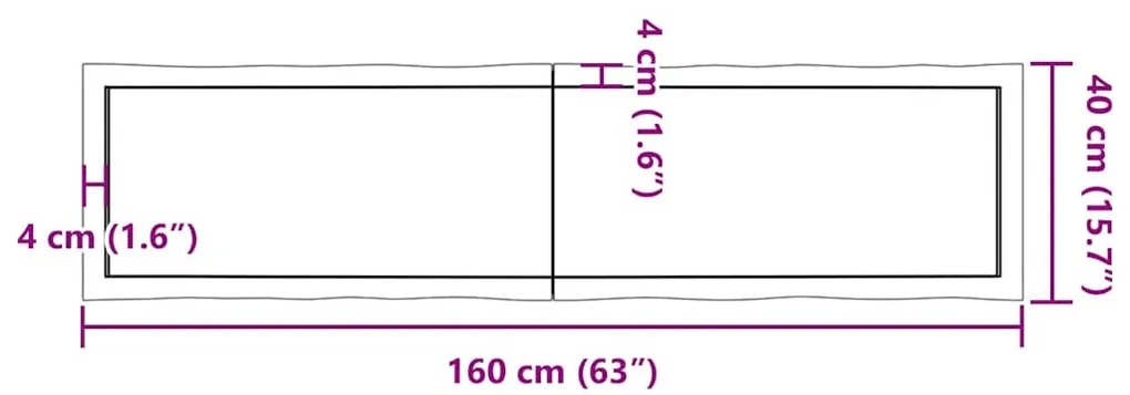 kezeletlen tömör fa asztallap 160x40x(2-6) cm