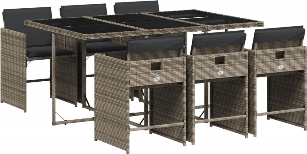 vidaXL 7 részes szürke polyrattan kerti étkezőgarnitúra párnával