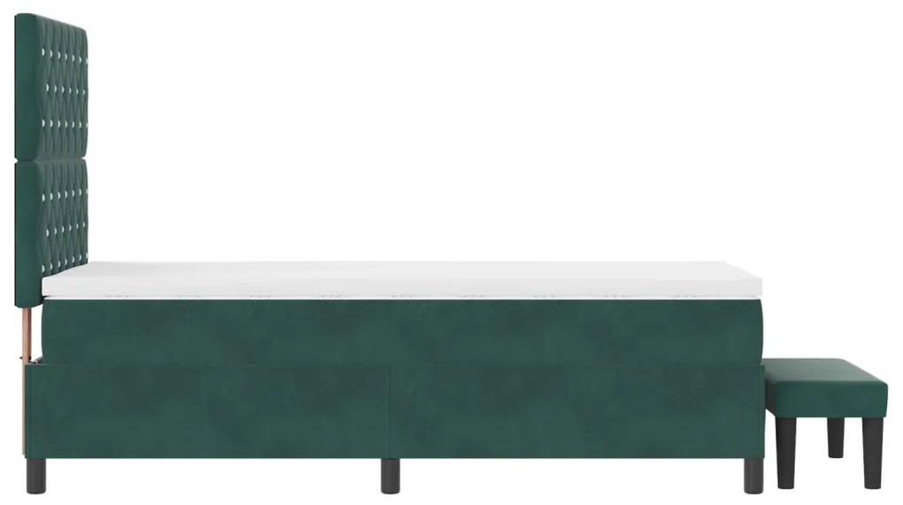 Boxspring ágy matraccal és paddal, sötétzöld, 90x200 cm, bársony