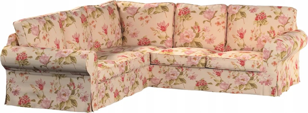 Ektorp Ikea sarokkanapé huzat nagy virágok krémszínű háttérrel