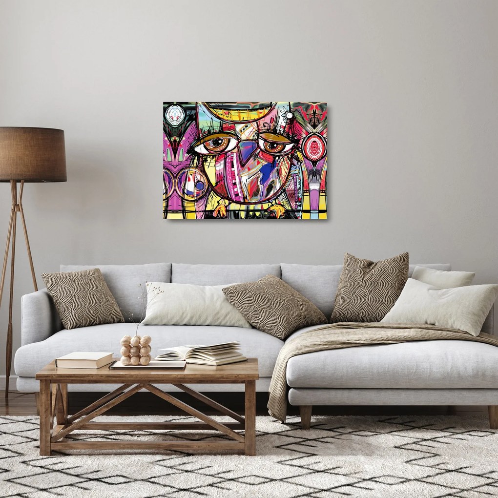 Kép - utca, művészet - bagoly (üvegen) (70x50 cm)