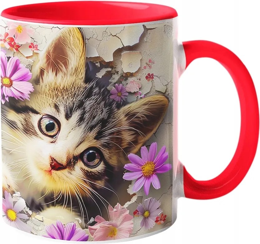 Csodálatos Bögre Macska Virágokkal Páratlan Színek "3D hatás" 330ml.