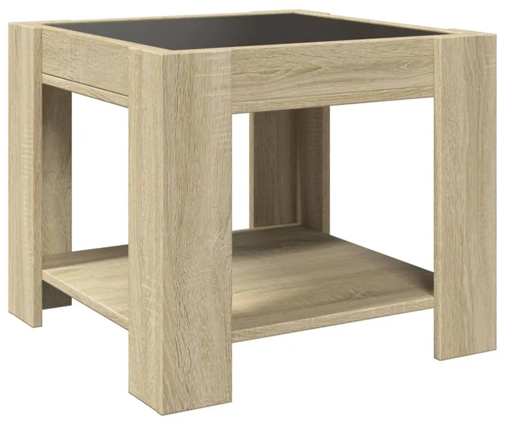 sonoma tölgy szerelt fa dohányzóasztal LED-del 53 x 53 x 45 cm