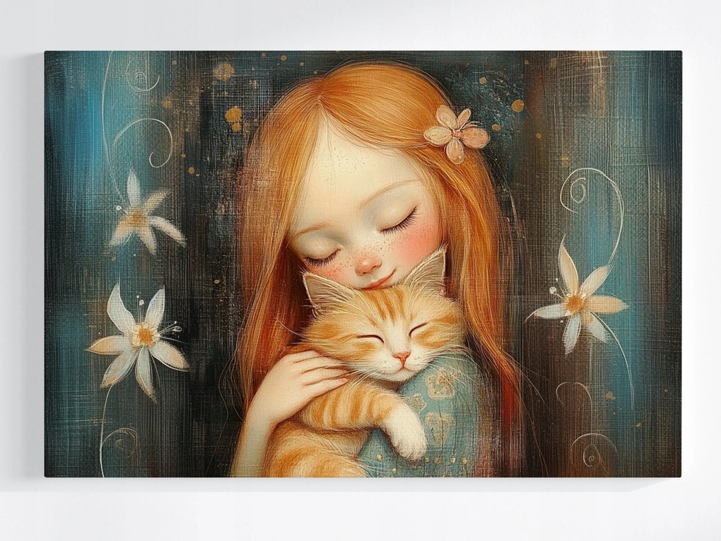 Poszter Gyerek Lány Macska Barátság Retro 120x80