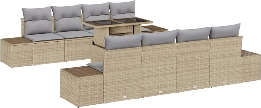 vidaXL Kerti Kanapé Szett 9 pcs Beige és Világosszürke polirattan