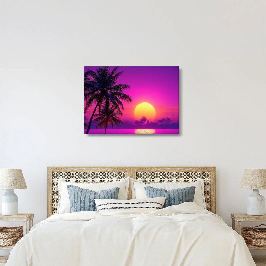 Kép - Lila naplemente pálmafával (70x50 cm)