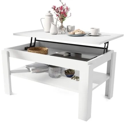 Bővíthető dohányzóasztal emelhető asztallappal és polccal ADEN fehér