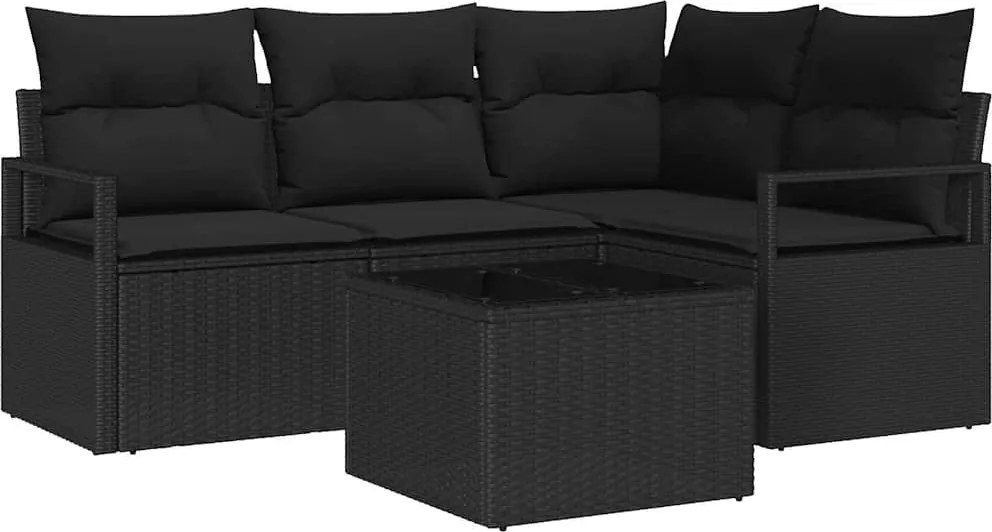 vidaXL Kanapé Szett 5 pcs Fekete polirattan