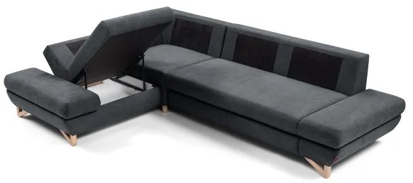 Ágyazható kárpitozott L-alakú sarokülőgarnitúra tárolórekesszel AVESTA, balos, antracit