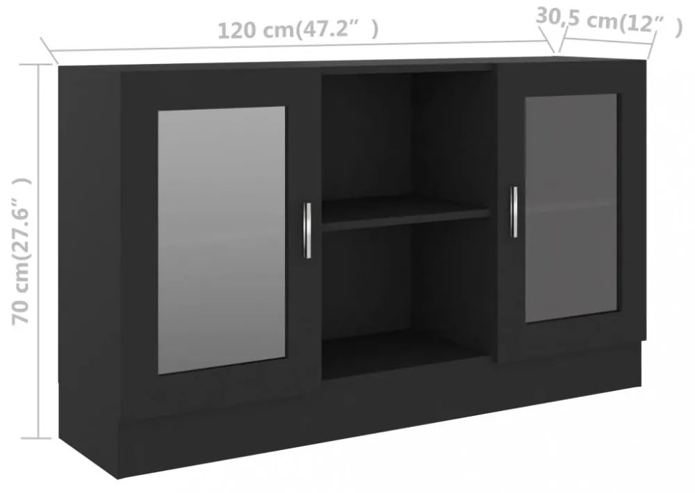 fekete szerelt fa vitrinszekrény 120 x 30,5 x 70 cm