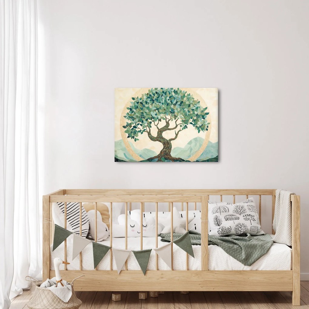 Kép – Elegáns mozaik fával (70x50 cm)