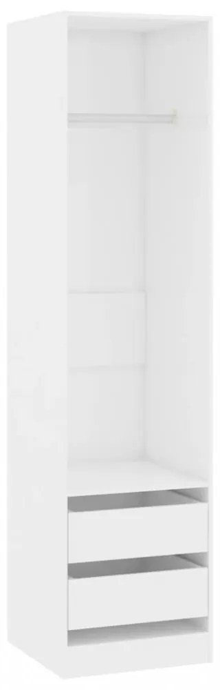 Magasfényű fehér forgácslap fiókos ruhásszekrény 50x50x200 cm