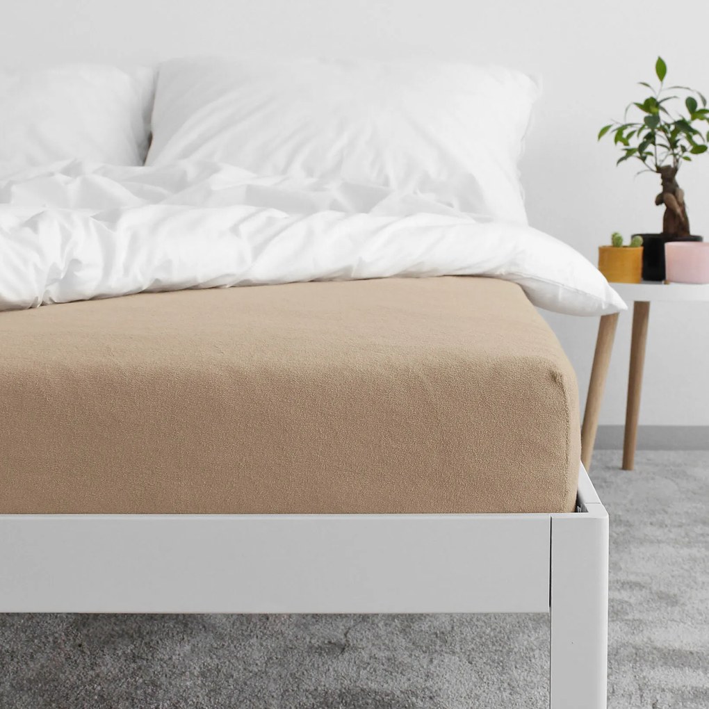 Goldea frottír gumis lepedő - barnásszürke 180 x 200 cm